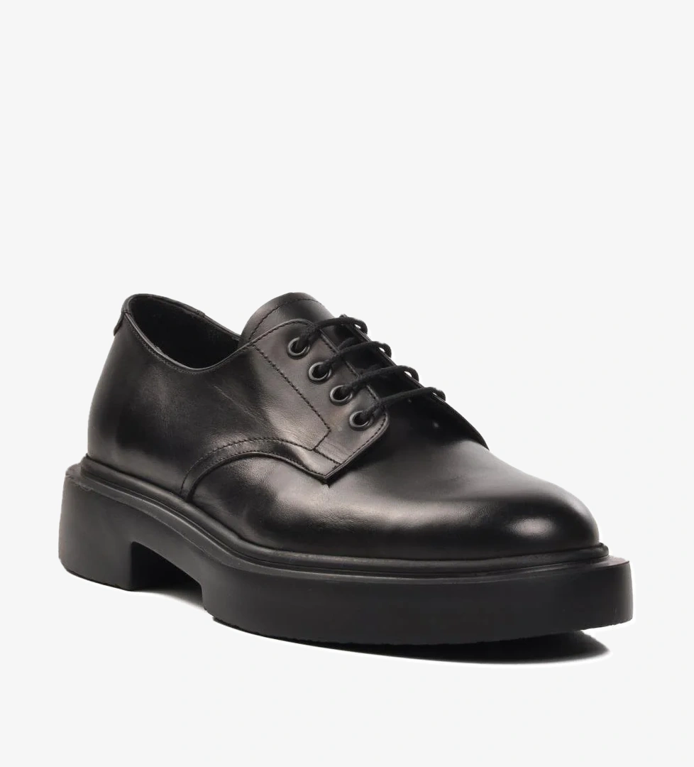 Premium 1085 Siyah Deri Geniş Kalıp Erkek Günlük Ayakkabı