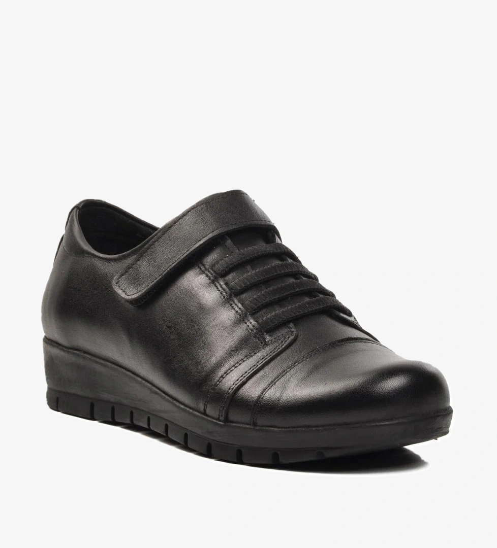 Road39 Siyah Hakiki Deri Kadın Günlük Ayakkabı