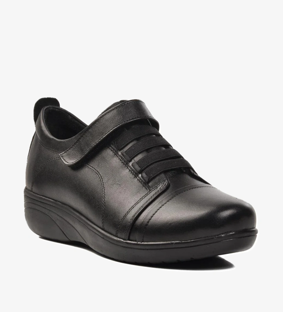 Road240 Siyah Hakiki Deri Kadın Günlük Ayakkabı