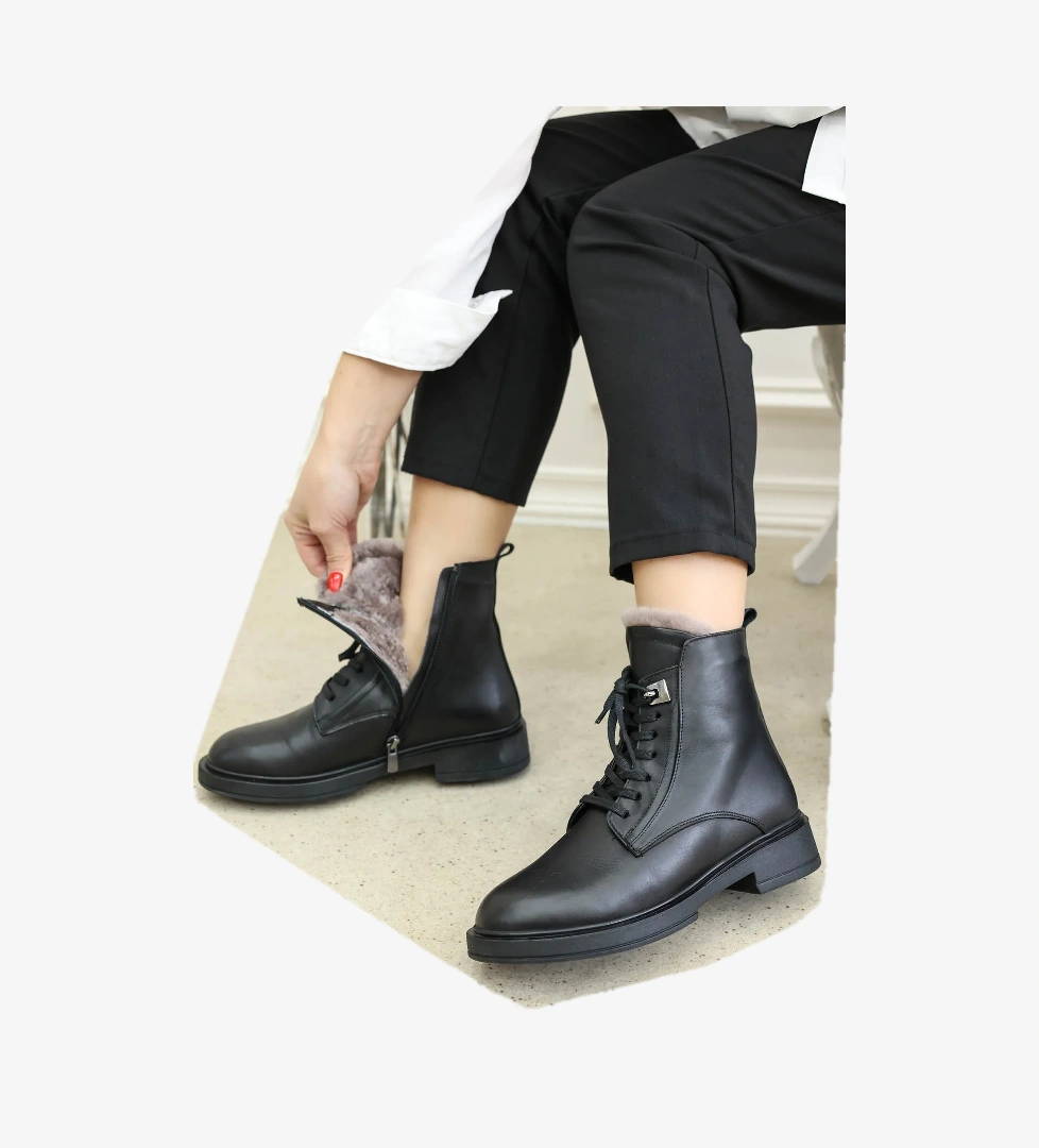 Hakiki Deri Kürklü Kadın Klasik Bot 916KZA3798 - Görsel 1