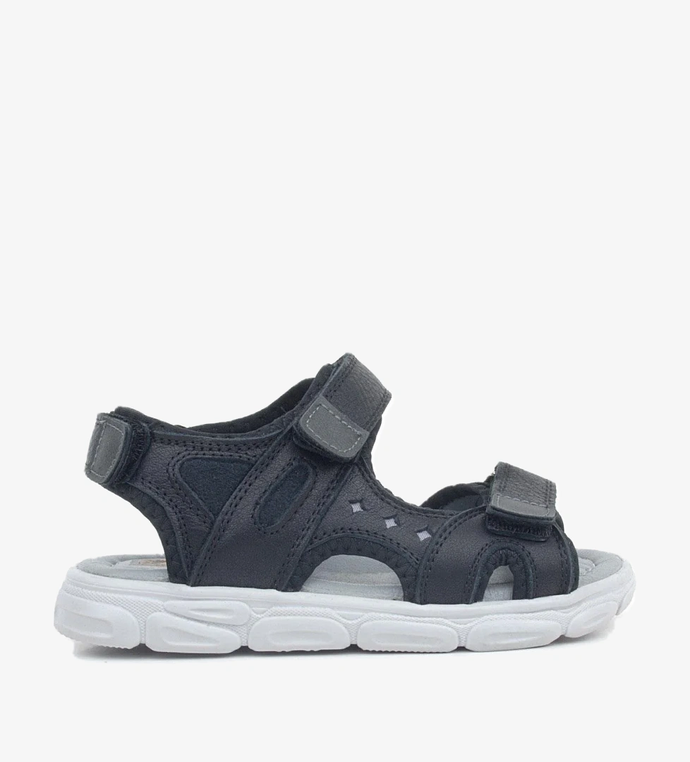 Flint Hakiki Deri Siyah Gri Çocuk Sandalet - Görsel 1