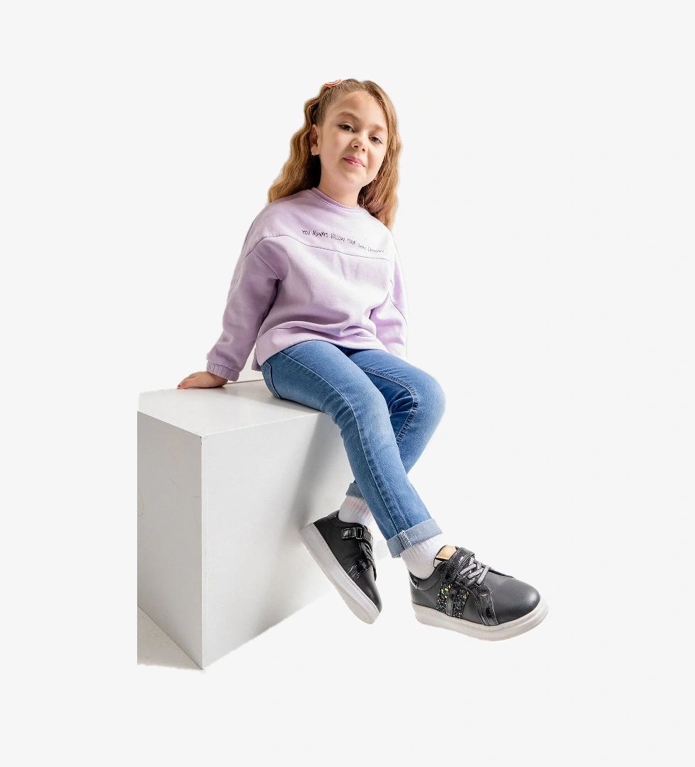 Kız Çocuk Siyah Hakiki Deri Anatomik Günlük Ayakkabı