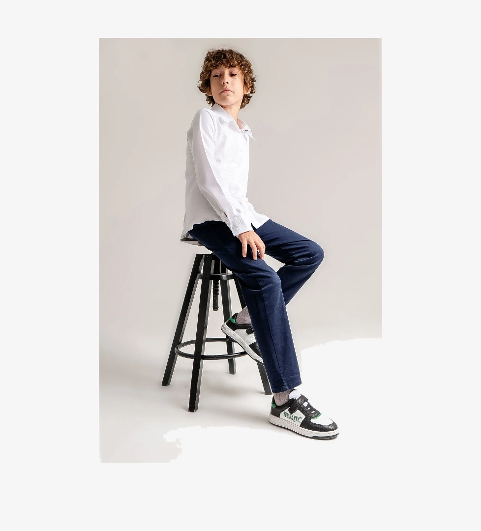 Erkek Çocuk Siyah-Beyaz Hakiki Deri Anatomik Günlük Ayakkabı