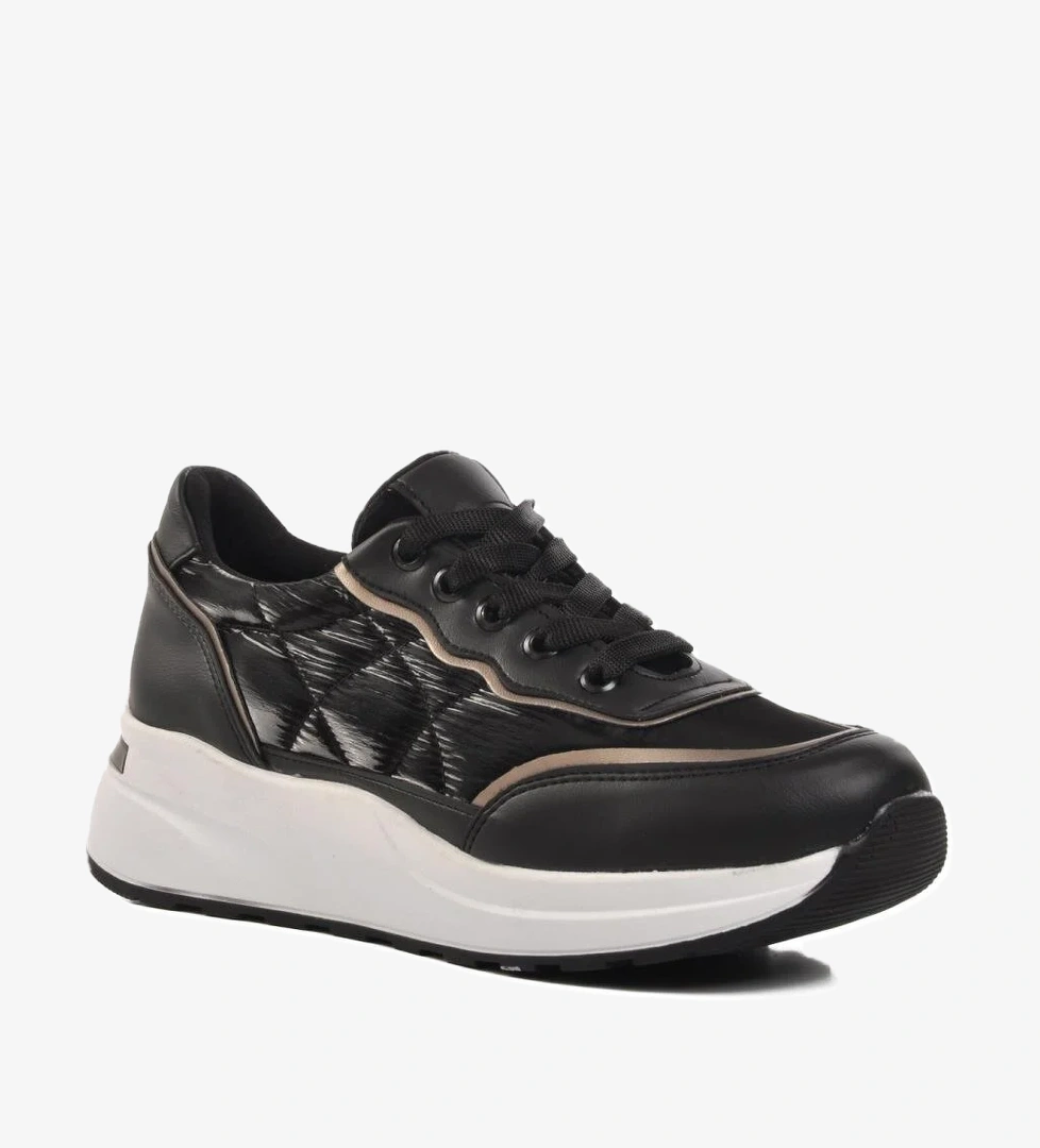 7684 Siyah-Beyaz Bağcıklı Kadın Sneaker - Görsel 1