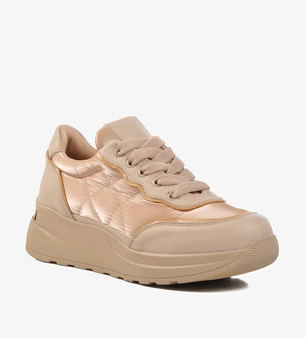 7684 Bej Bağcıklı Kadın Sneaker