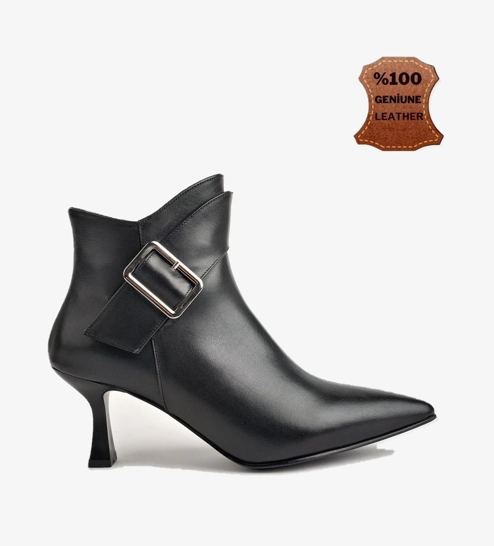 MONİCA Garantili Hakiki Deri Kemer ve Toka Detaylı Fermuarlı İnce Topuklu Kadın Bot