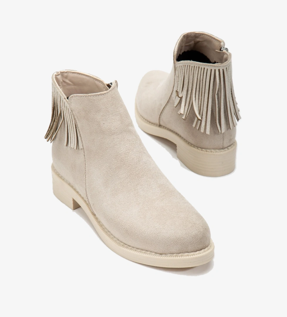 Kadın Ten Süet Termo Taban Püskül Detaylı Fermuarlı Kısa Topuklu Bot - Görsel 1