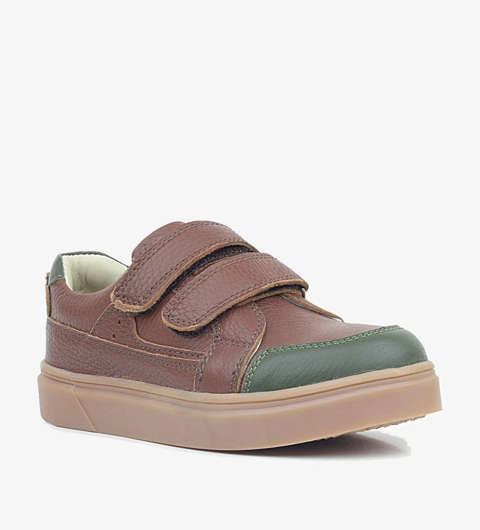 Rakerplus Kahverengi Yeşil Hakiki Deri Cırtlı Kız Çocuk Sneaker Ayakkabı model görseli