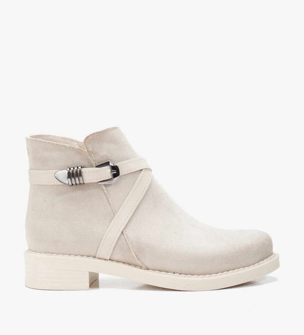 Kadın Ten Süet Termo Taban Çapraz Bantlı Tokalı Fermuarlı Kısa Topuklu Bot - Görsel 1