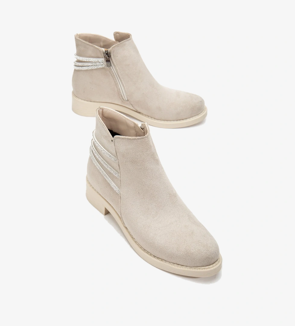 Kadın Ten Süet Termo Taban Üç Taş Halatlı Fermuarlı Kısa Topuklu Bot - Görsel 1