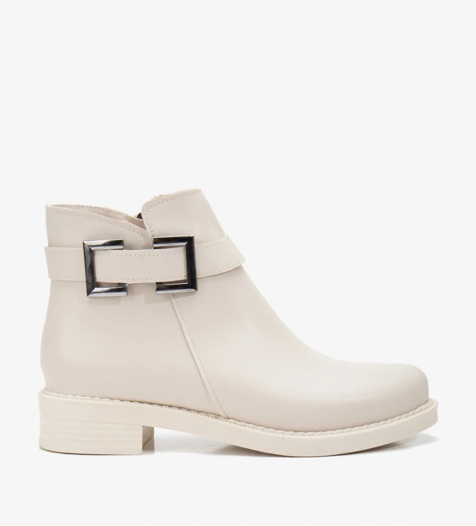 Kadın Ten Cilt Termo Taban Tokalı Fermuarlı Kısa Topuklu Bot