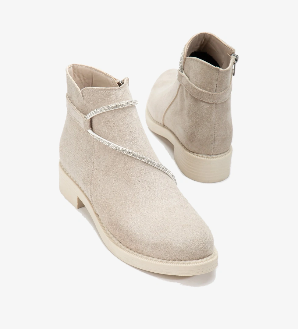 Tonny Black Kadın Ten Süet Termo Taban Taş Halatlı Fermuarlı Kısa Topuklu Bot