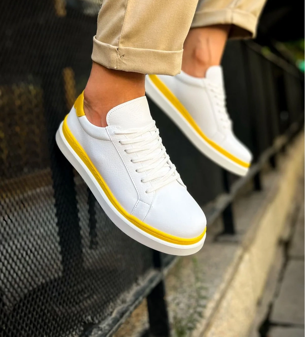 CH979 Santoni GBT Spor Erkek Ayakkabı BEYAZ/SARI - Görsel 1