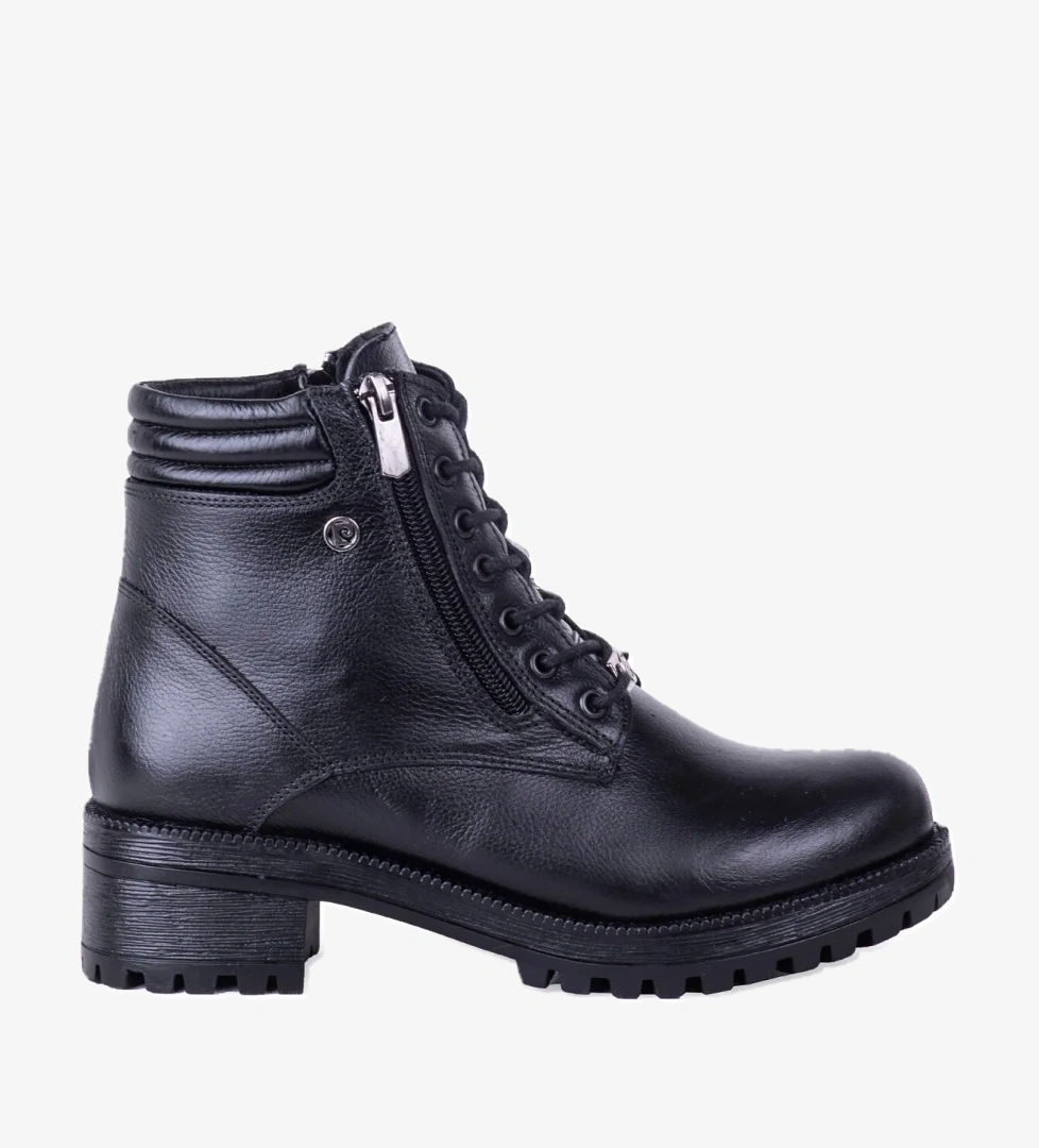 Hakiki Deri Kışlık Bot Fermuarlı Bilek Boyunda Siyah