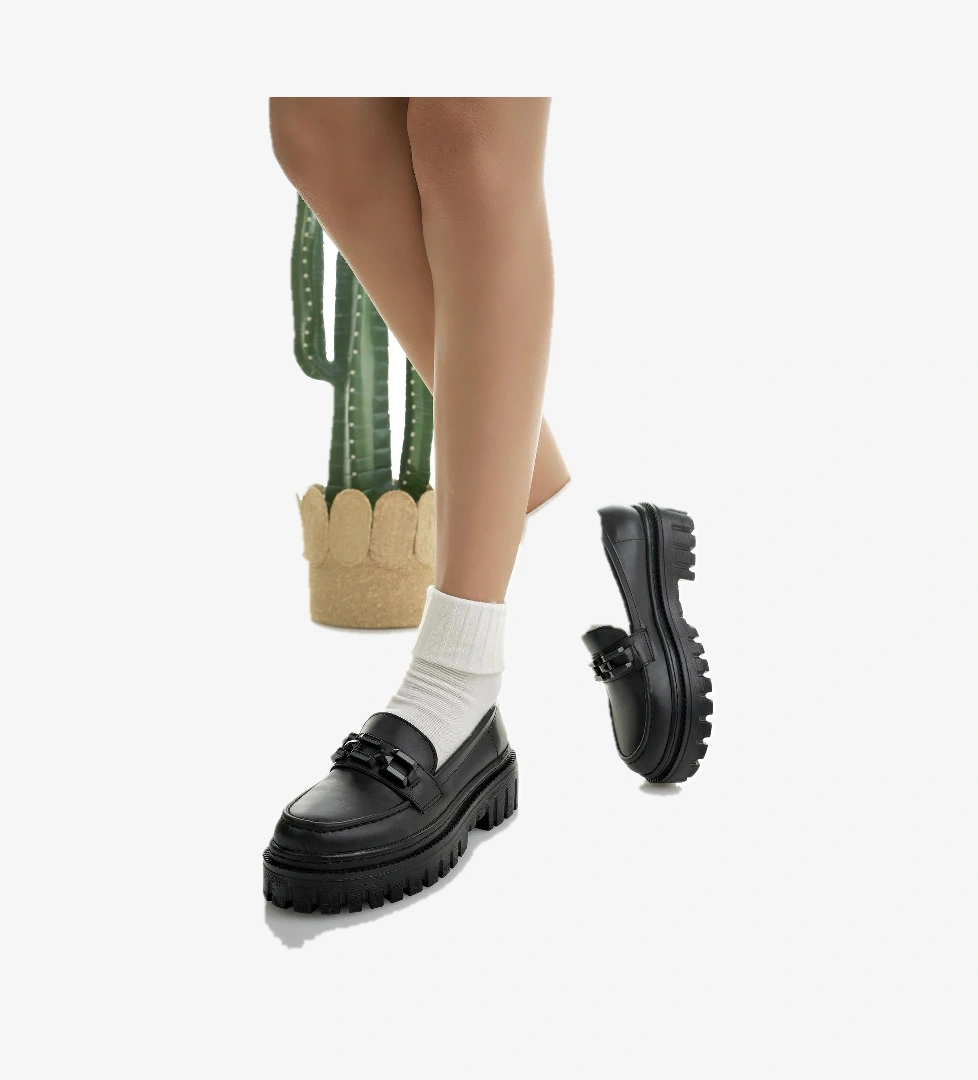 SAMANTHA Garantili Kadın Loafer Kalın Taban Tokalı Günlük Casual Makosen Ayakkabı