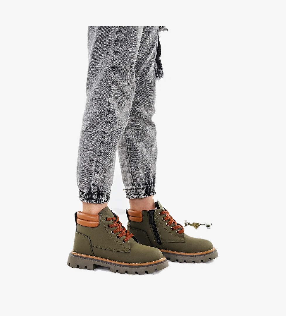 Kosev Fermuarlı Erkek Çocuk Bot Ayakkabı Haki