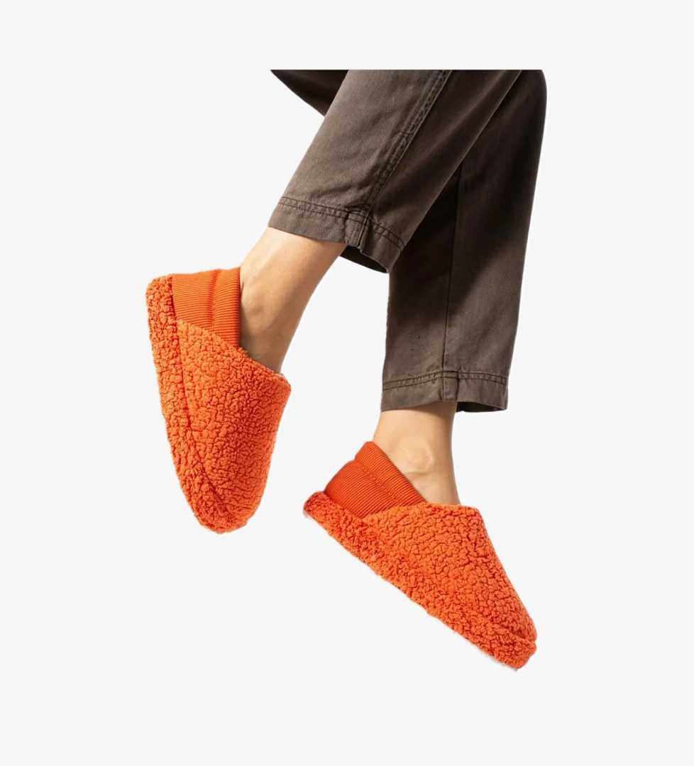 Kadın Lastikli Kaymaz Taban Peluş Havlu Kumaş Ev Ayakkabısı Panduf TURUNCU