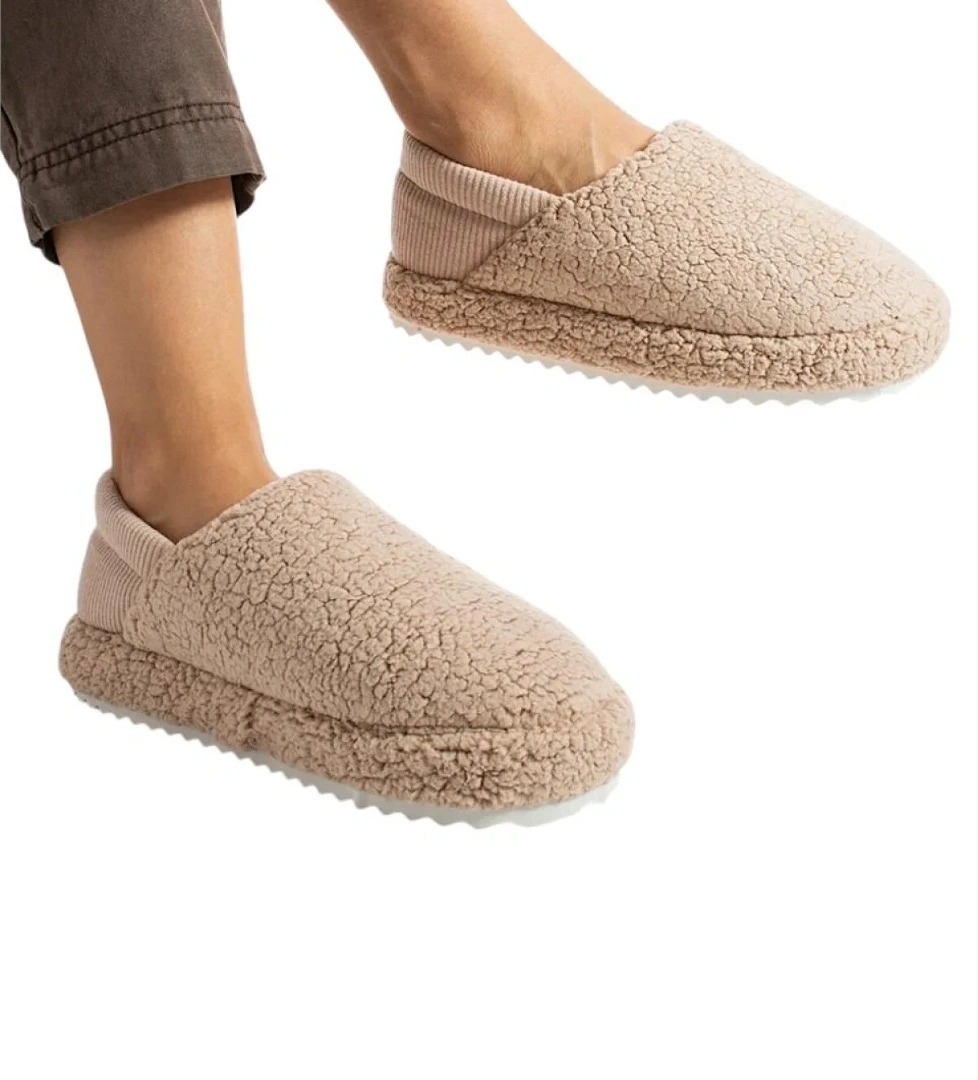 Kadın Lastikli Kaymaz Taban Peluş Havlu Kumaş Ev Ayakkabısı Panduf BEJ