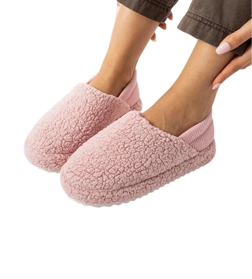 Kadın Lastikli Kaymaz Taban Peluş Havlu Kumaş Ev Ayakkabısı Panduf PUDRA
