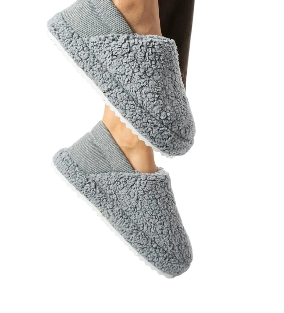 Kadın Lastikli Kaymaz Taban Peluş Havlu Kumaş Ev Ayakkabısı Panduf GRİ