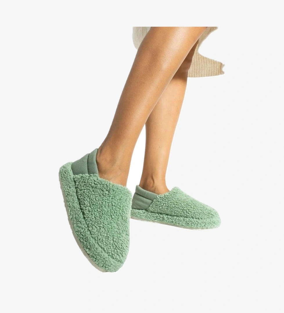 Kadın Lastikli Kaymaz Taban Peluş Havlu Kumaş Ev Ayakkabısı Panduf YEŞİL