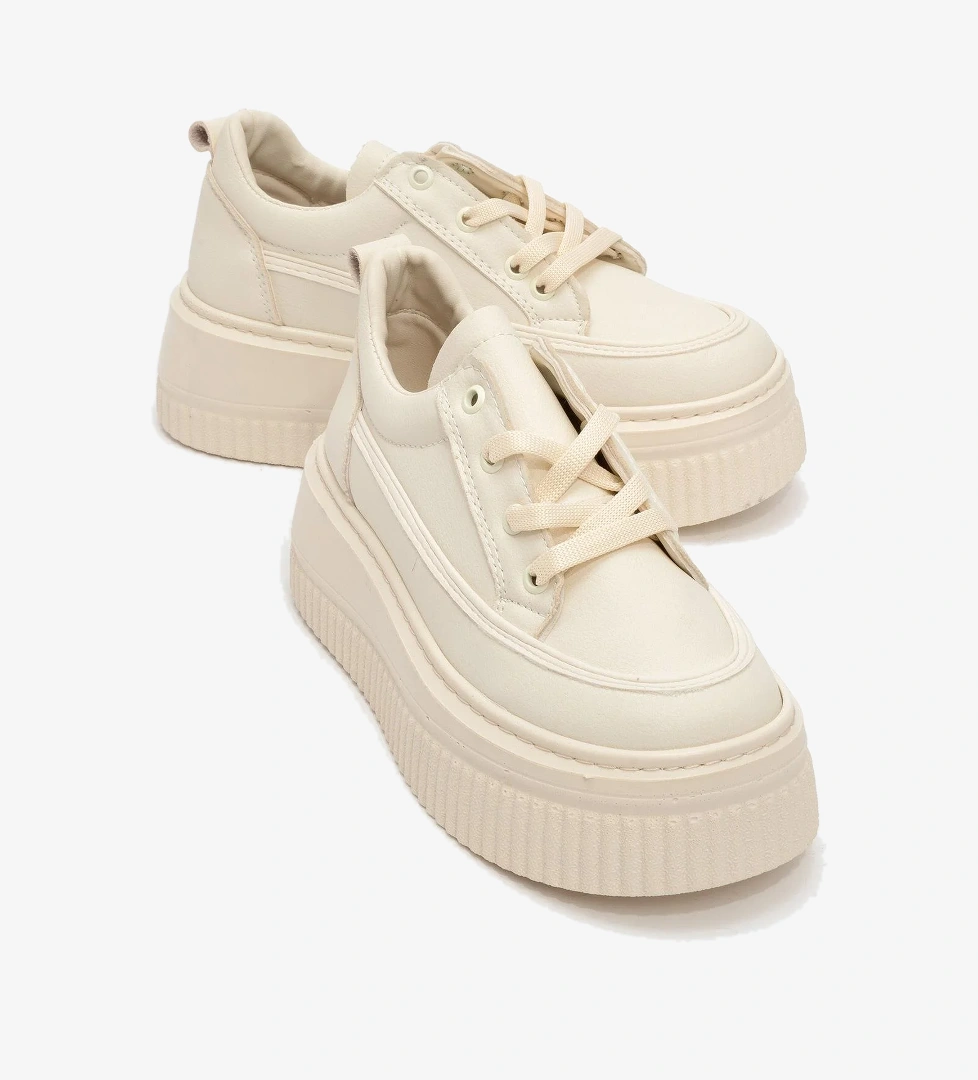 Bağcıklı Kadın Spor Ayakkabı EKRU BEJ - Görsel 1