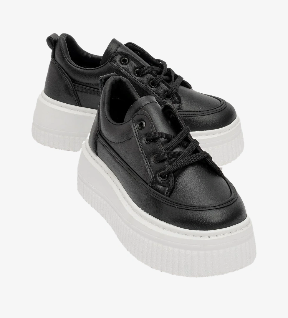 Bağcıklı Kadın Spor Ayakkabı SİYAH BEYAZ