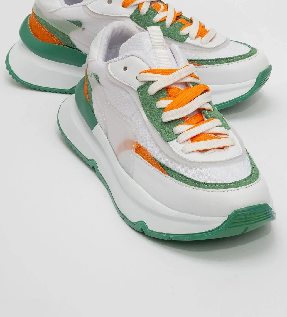 Bağcıklı Kadın Spor Ayakkabı BEYAZ YEŞİL