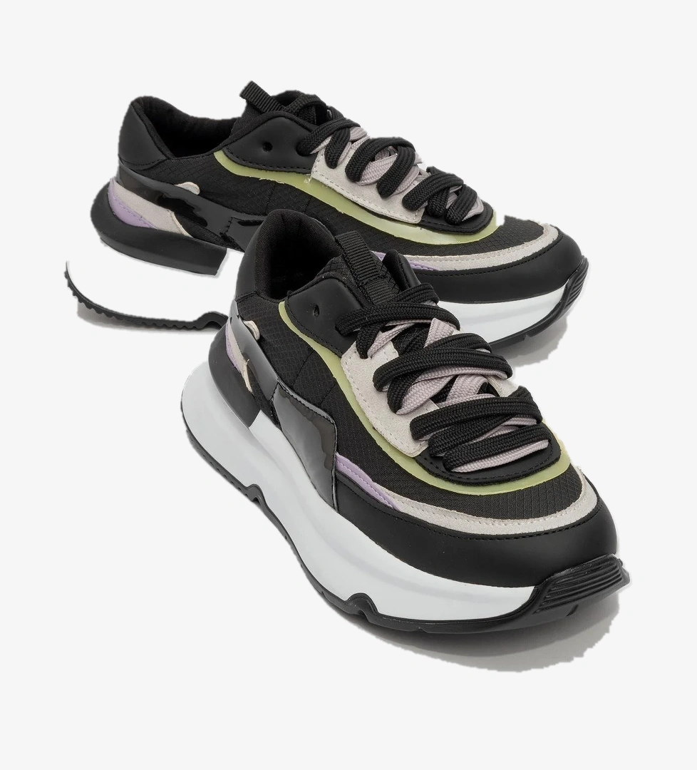 Bağcıklı Kadın Spor Ayakkabı SİYAH LİLA