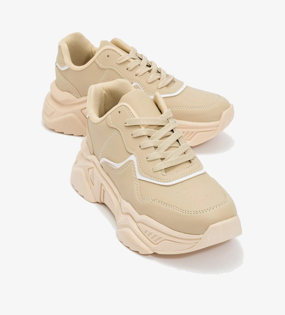 Kadın Bağcıklı Spor Ayakkabı BEJ BEYAZ