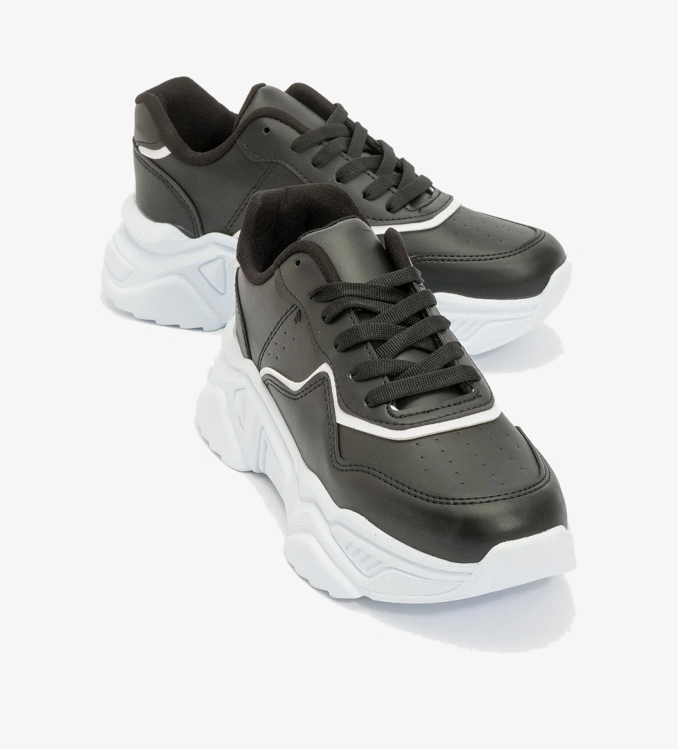 Ccway Kadın Bağcıklı Spor Ayakkabı Si̇yah Beyaz model görseli