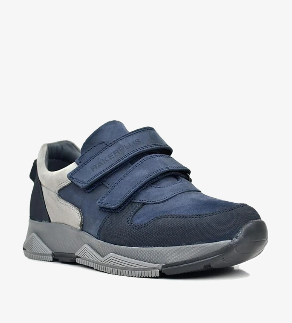 Rakerplus Hakiki Deri Lacivert Cırtlı Gri Tabanlı Çocuk Sneakers Spor Ayakkabı model görseli