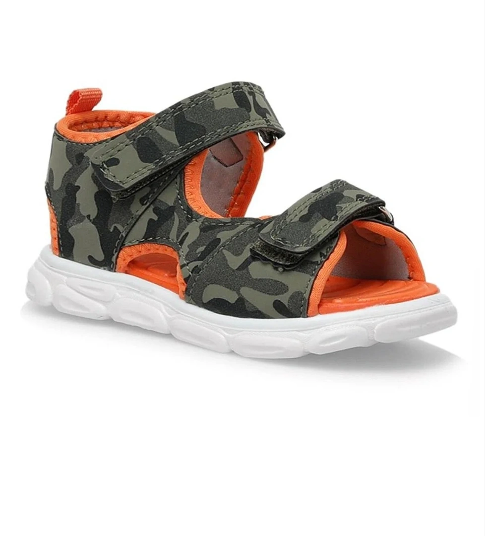 N Trend Haki Yeşil Turuncu Cırtlı Bebek Sandalet Ayakkabı model görseli