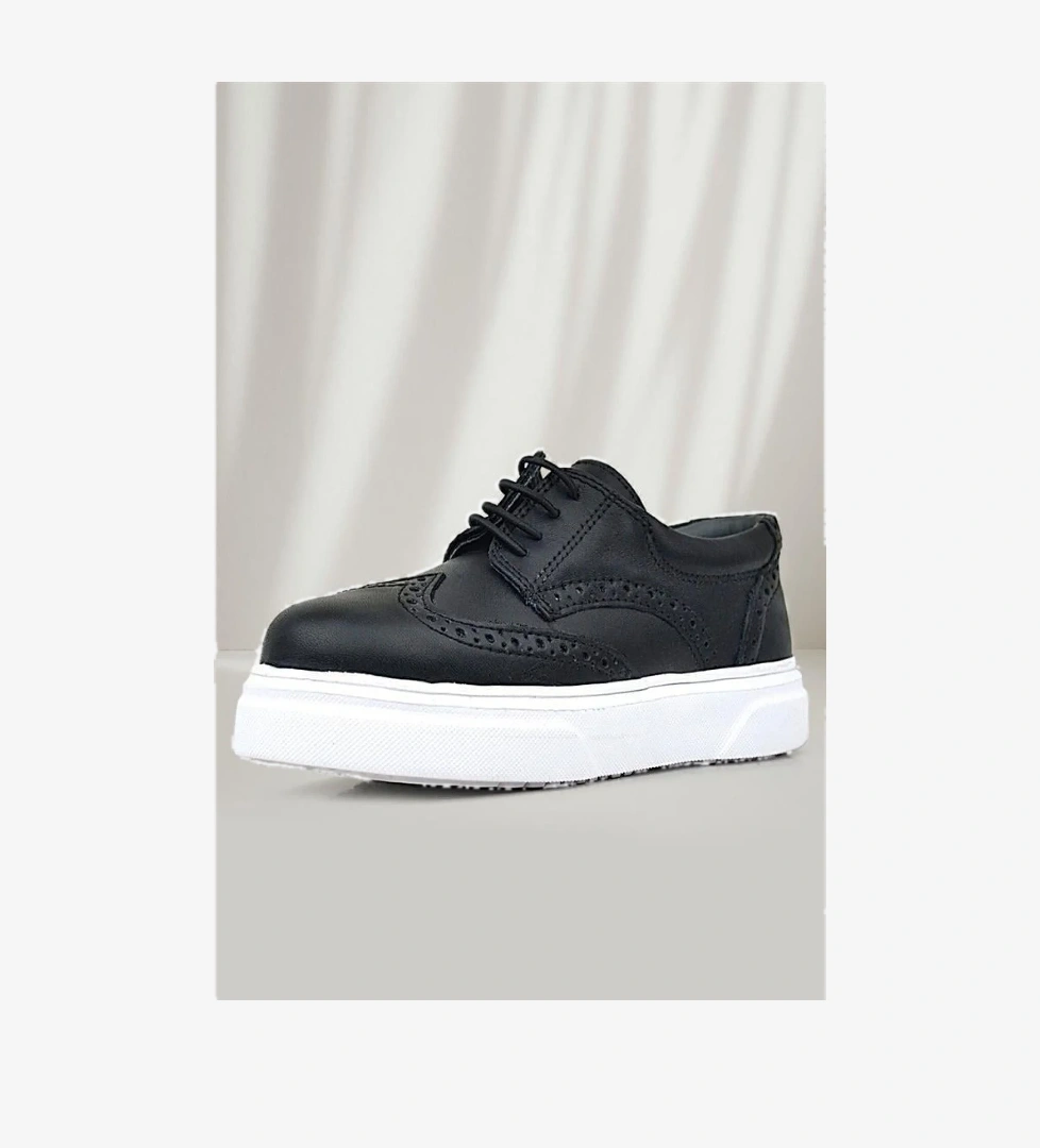 Hakiki Deri Siyah Beyaz Taban Oxford Çocuk Klasik Ayakkabı - Görsel 1