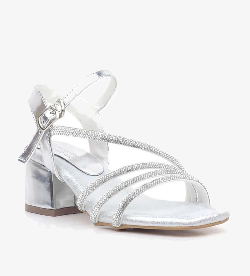 Moana Gümüş Taş Detaylı Kız Çocuk Topuklu Abiye Ayakkabı - Görsel 1