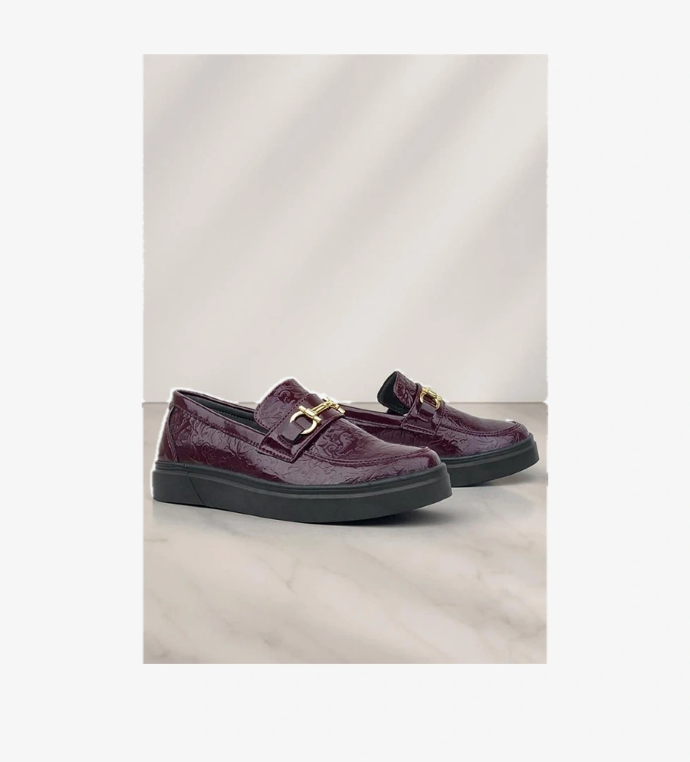 Bordo Tokalı Loafer Çocuk Klasik Ayakkabı - Görsel 1