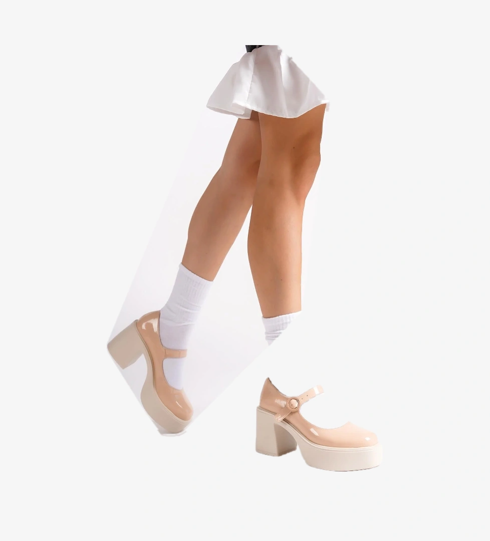 BİZA Ten Rugan Kalın Platform Topuklu Mary Jane Günlük Ayakkabı