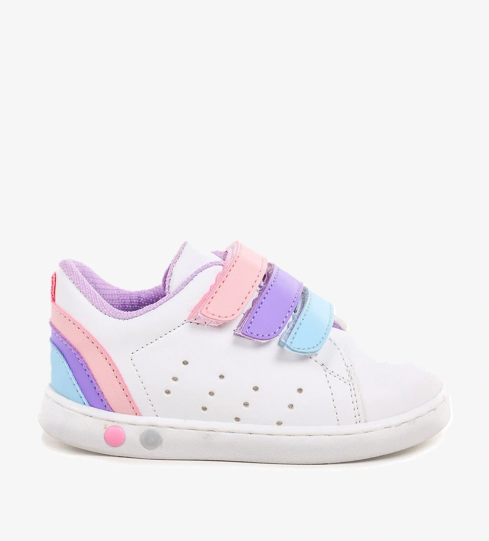 Lunce Cırtlı Işıklı Kız Bebek Spor Ayakkabı Beyaz - Lila