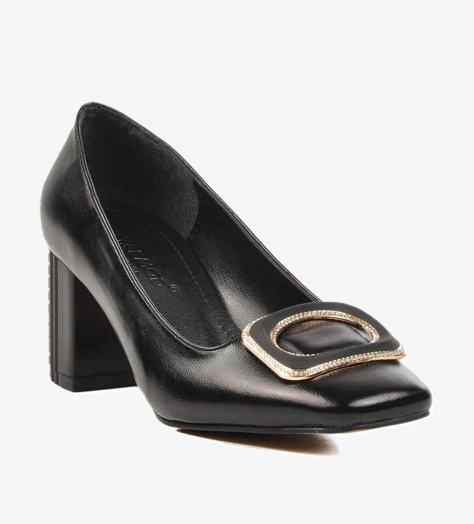 357106 Siyah Cilt Kadın Topuklu Ayakkabı - Görsel 1