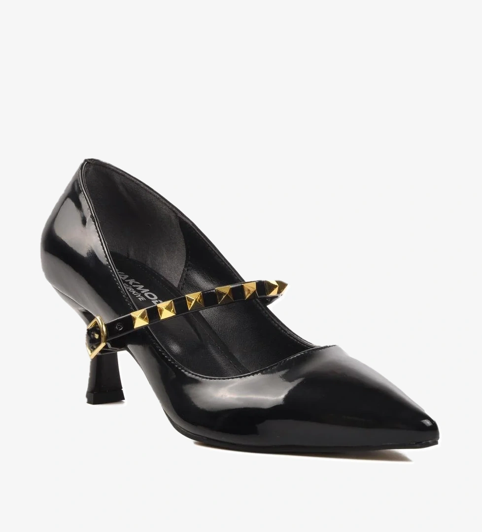 458297 Siyah Rugan İnce Topuklu Kadın Abiye Ayakkabı - Görsel 1