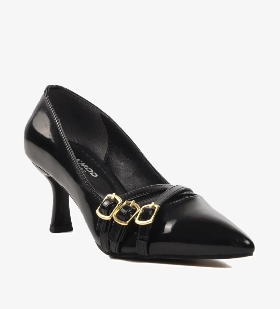 458296 Siyah Rugan İnce Topuklu Kadın Abiye Ayakkabı