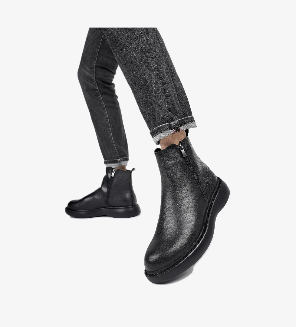 Muggo BRANDON Hakiki Deri Çift Fermuarlı Garantili Erkek Kışlık Chelsea Bot model görseli