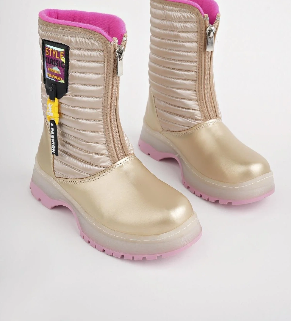 BLOOM Garantili Çocuk Tırtıklı Taban İçi Polar Önü Fermuarlı Yağmur ve Kar Botu