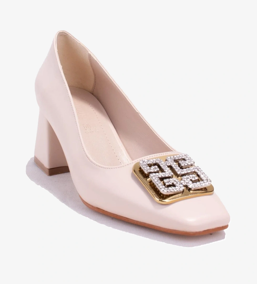 DZA07-1219572 Krem Abiye Kalın Topuklu Kadın Ayakkabı - Görsel 1