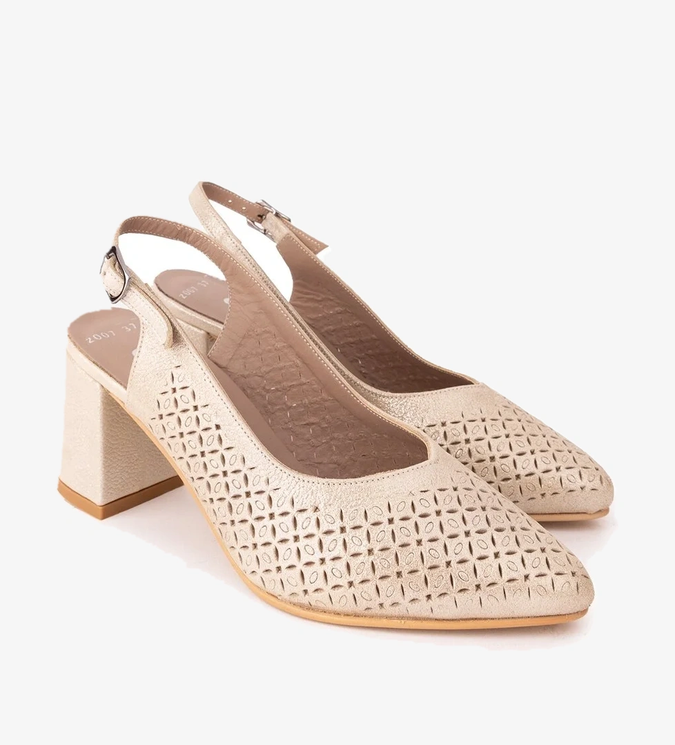 Gondol Kundura Gondol Hakiki Deri Lazer Kesim Şık Topuklu Ayakkabı Şhn.2007 model görseli