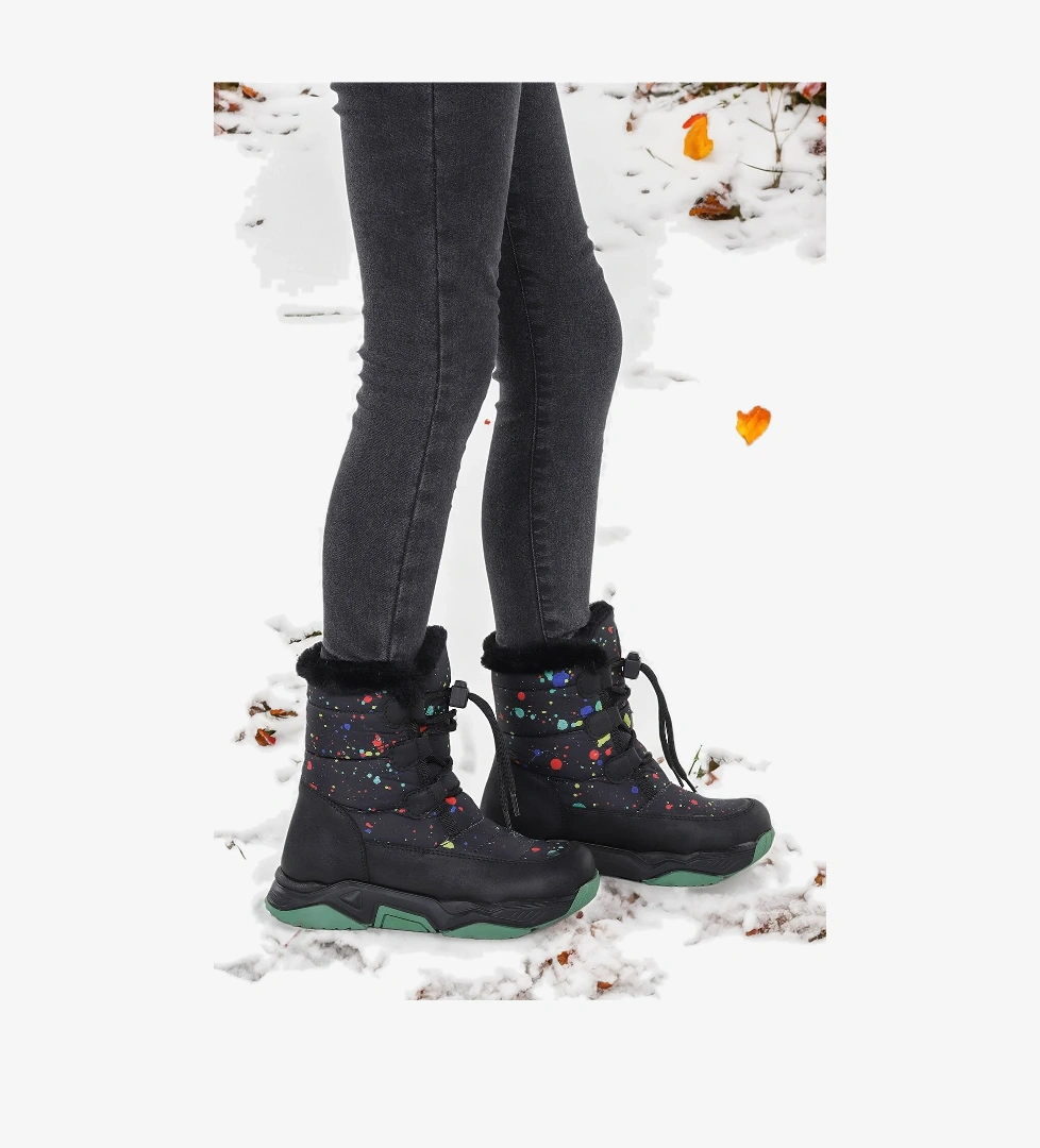 Bambu Bağcıklı Erkek Çocuk Kar Botu Siyah - Yeşil