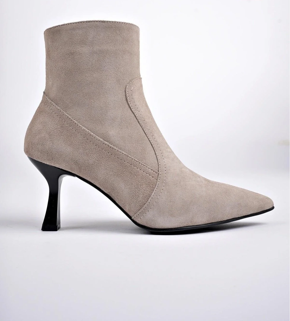 NATALİE Garantili Hakiki Deri Sivri Burun Fermuarlı İnce Topuklu Kadın Bot