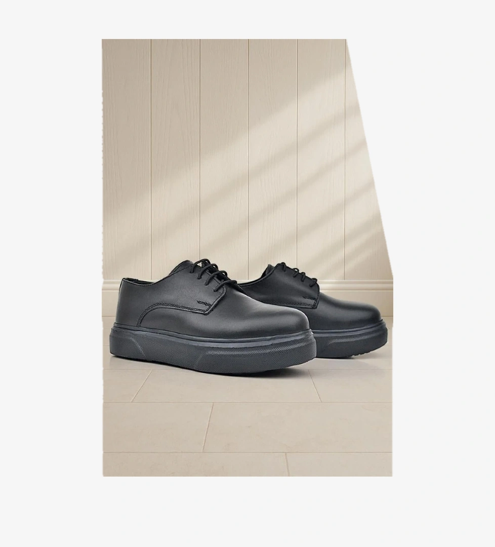 Rakerplus Derby Hakiki Deri Siyah Mat Yüksek Tabanlı Çocuk Klasik Ayakkabı model görseli