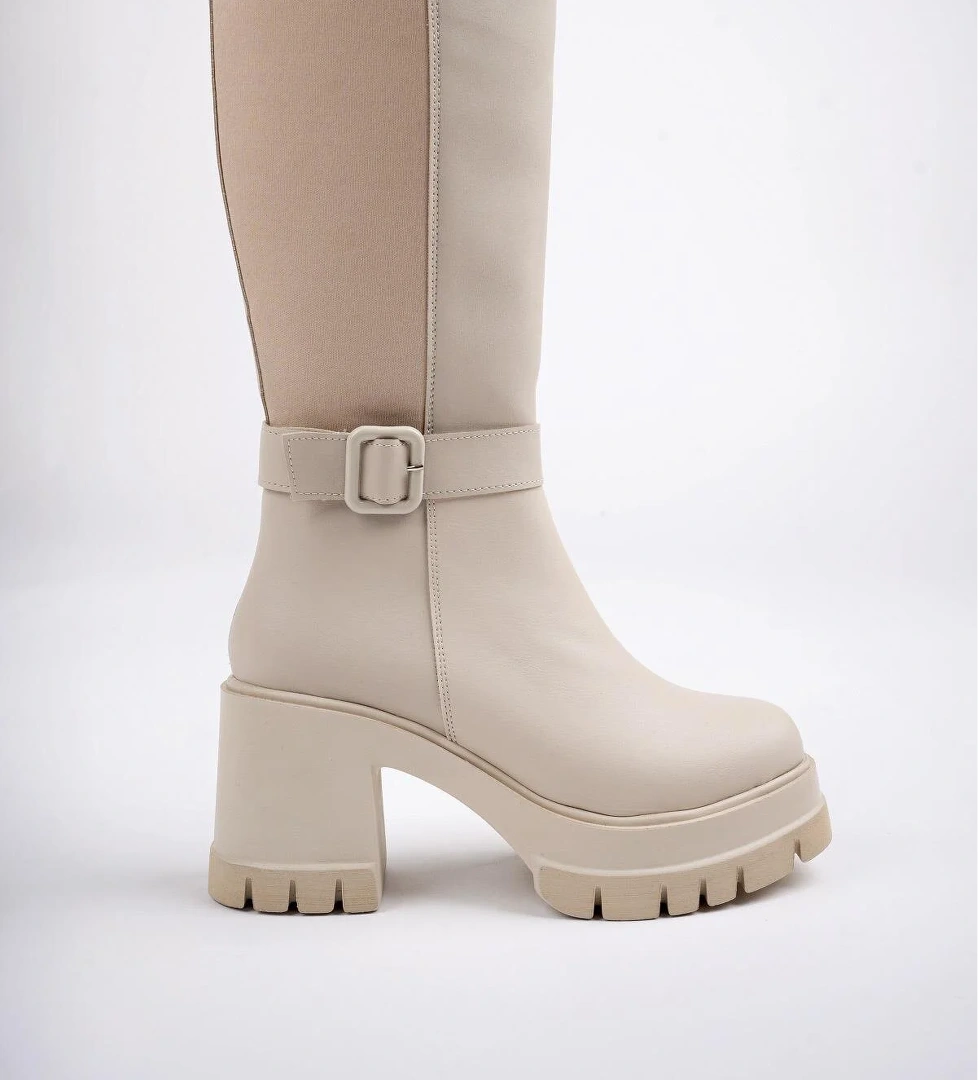 Muggo Arongo Garantili Kemer Detaylı Fermuarlı Platform Topuklu Kadın Bot model görseli