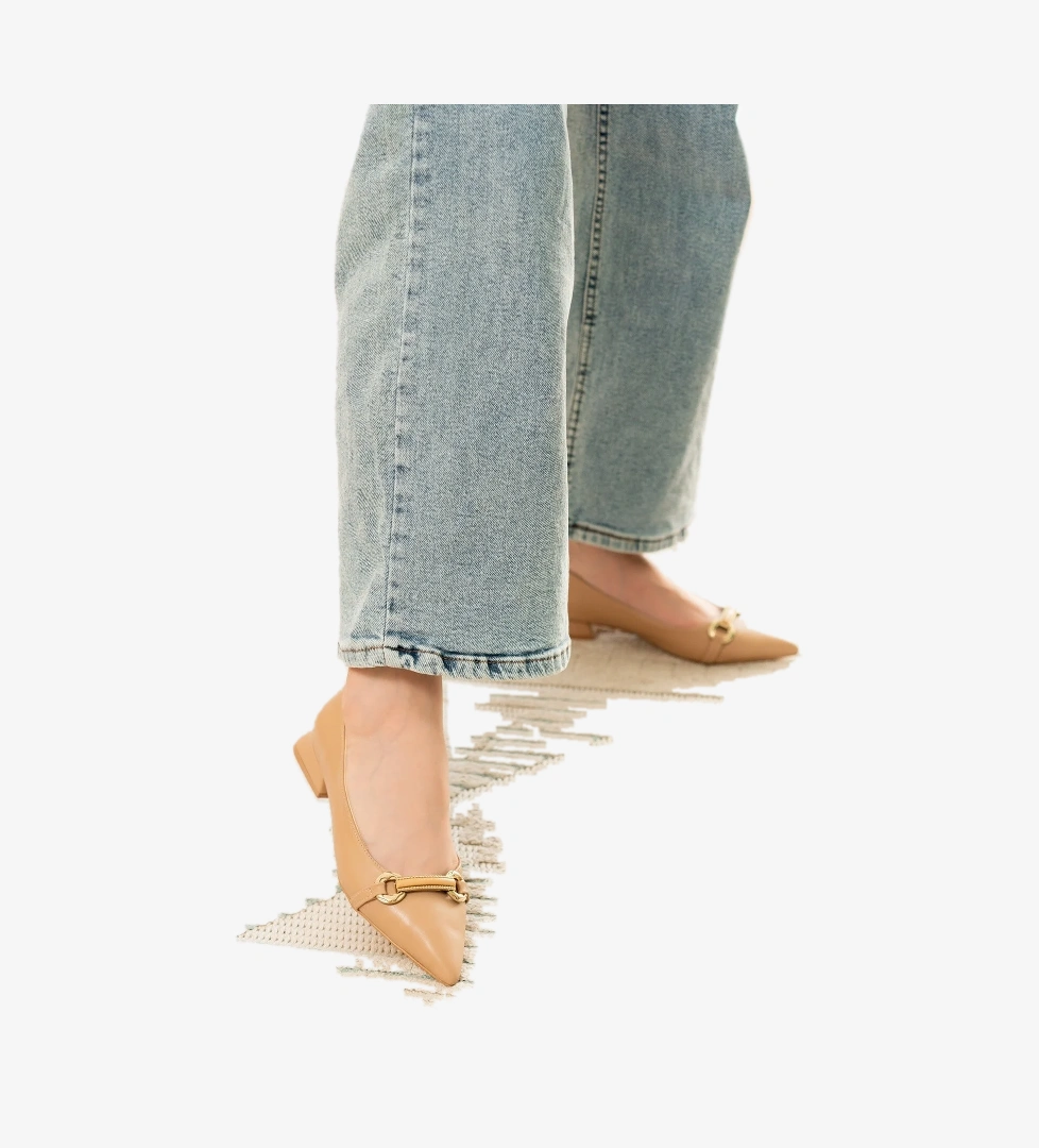 Jimy Nude ( 3 cm Topuklu ) Tokalı Sivri Burun Topuklu Ayakkabı - Görsel 1